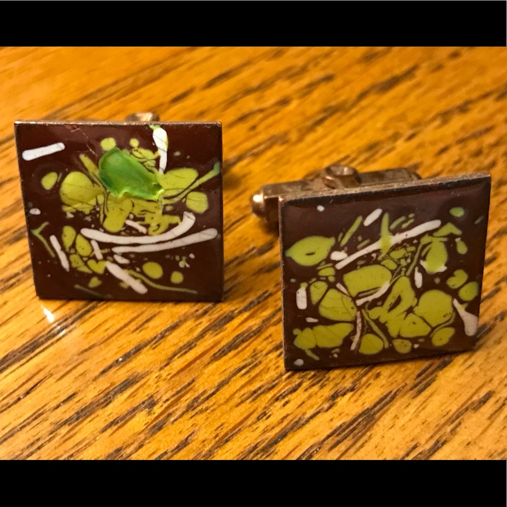 Enamel Brown/Green Abstract Vintage Men’s Cufflinks